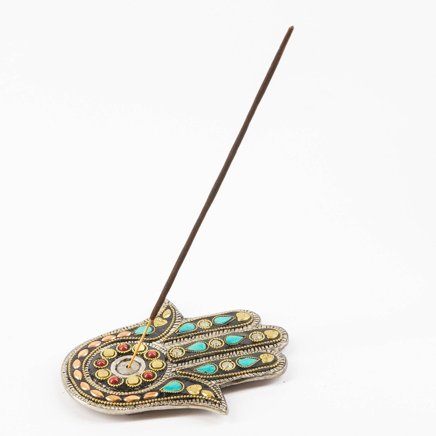 HAMSA INCENSE HOLDER- TURQUOISE AND COPPER