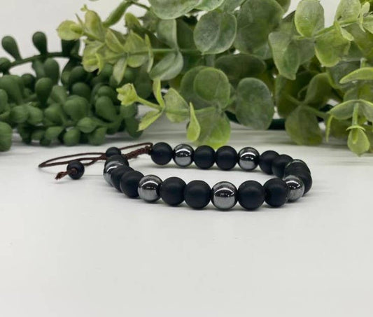 MATTE OBSIDIAN & HEMATITE BRACELET 8MM
