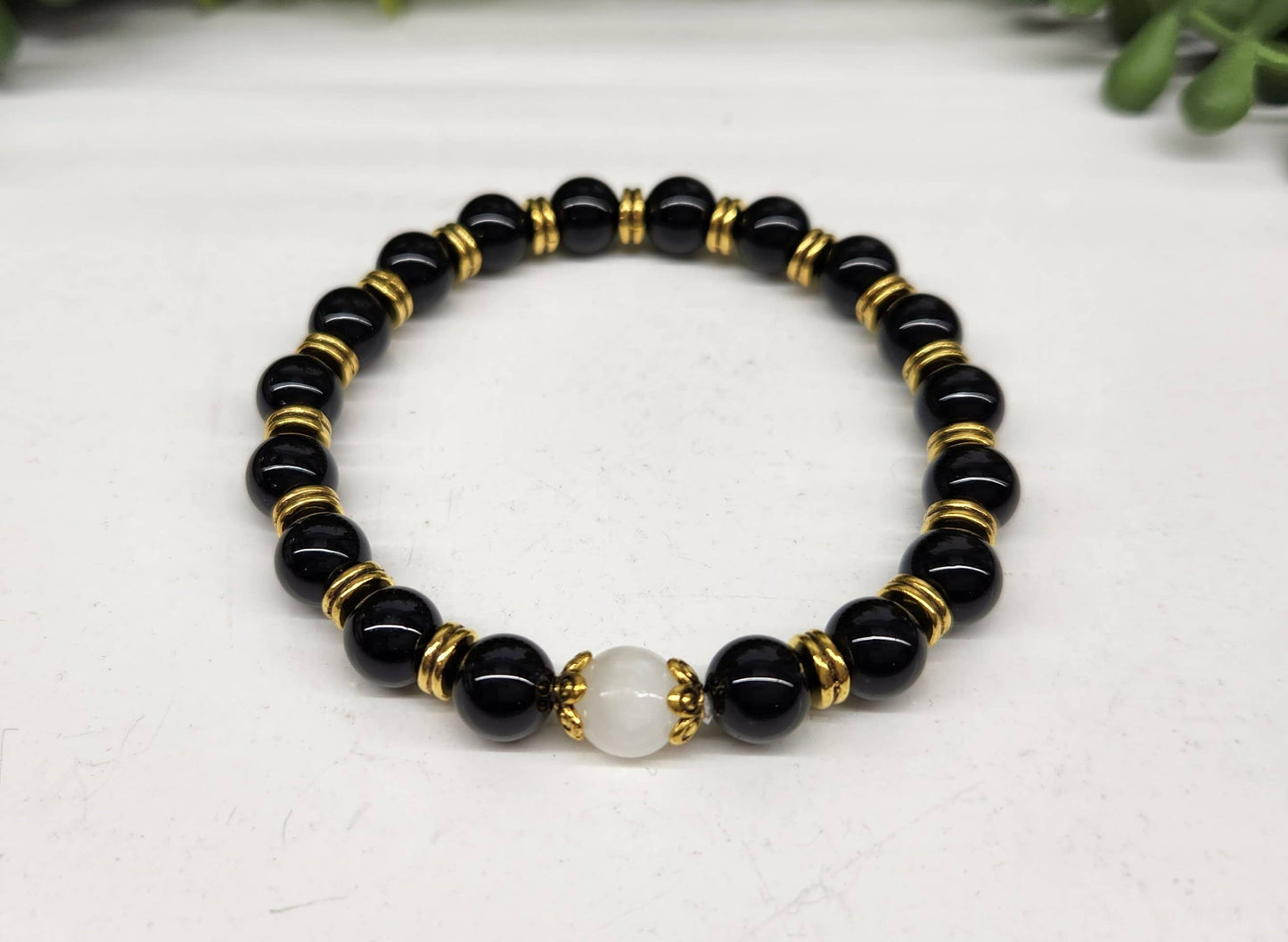 SELENITE & OBSIDIAN BRACELET 8MM