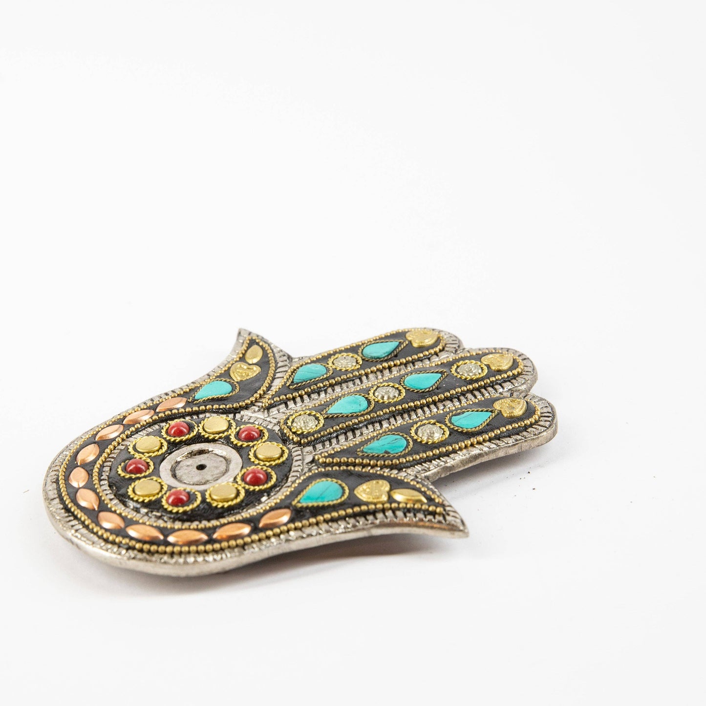 HAMSA INCENSE HOLDER- TURQUOISE AND COPPER