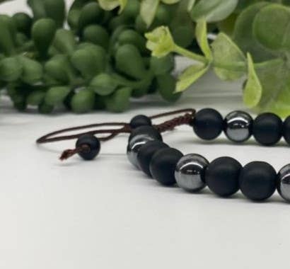 MATTE OBSIDIAN & HEMATITE BRACELET 8MM