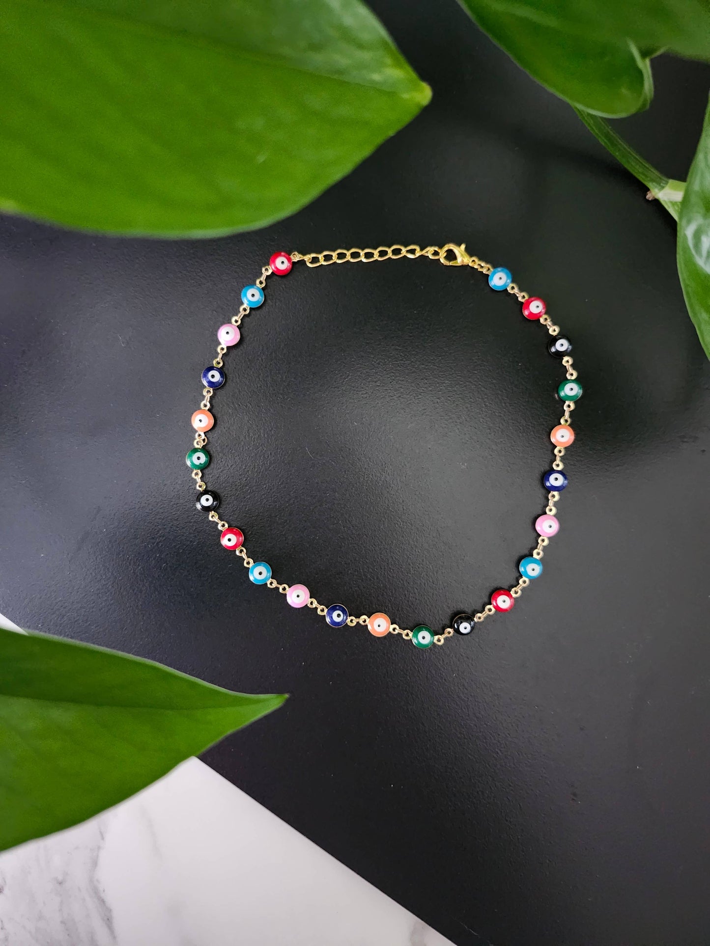 RAINBOW EVIL EYE GOLD NECKLACE