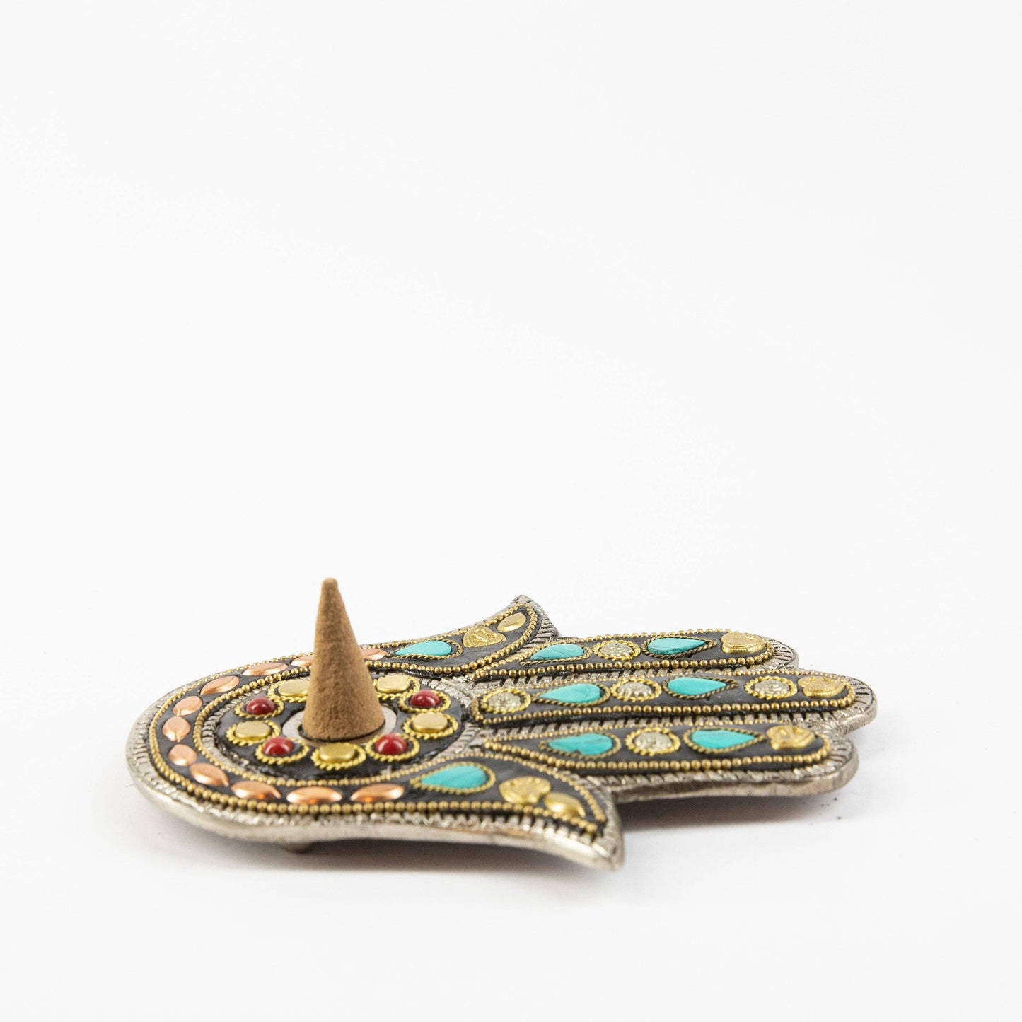 HAMSA INCENSE HOLDER- TURQUOISE AND COPPER