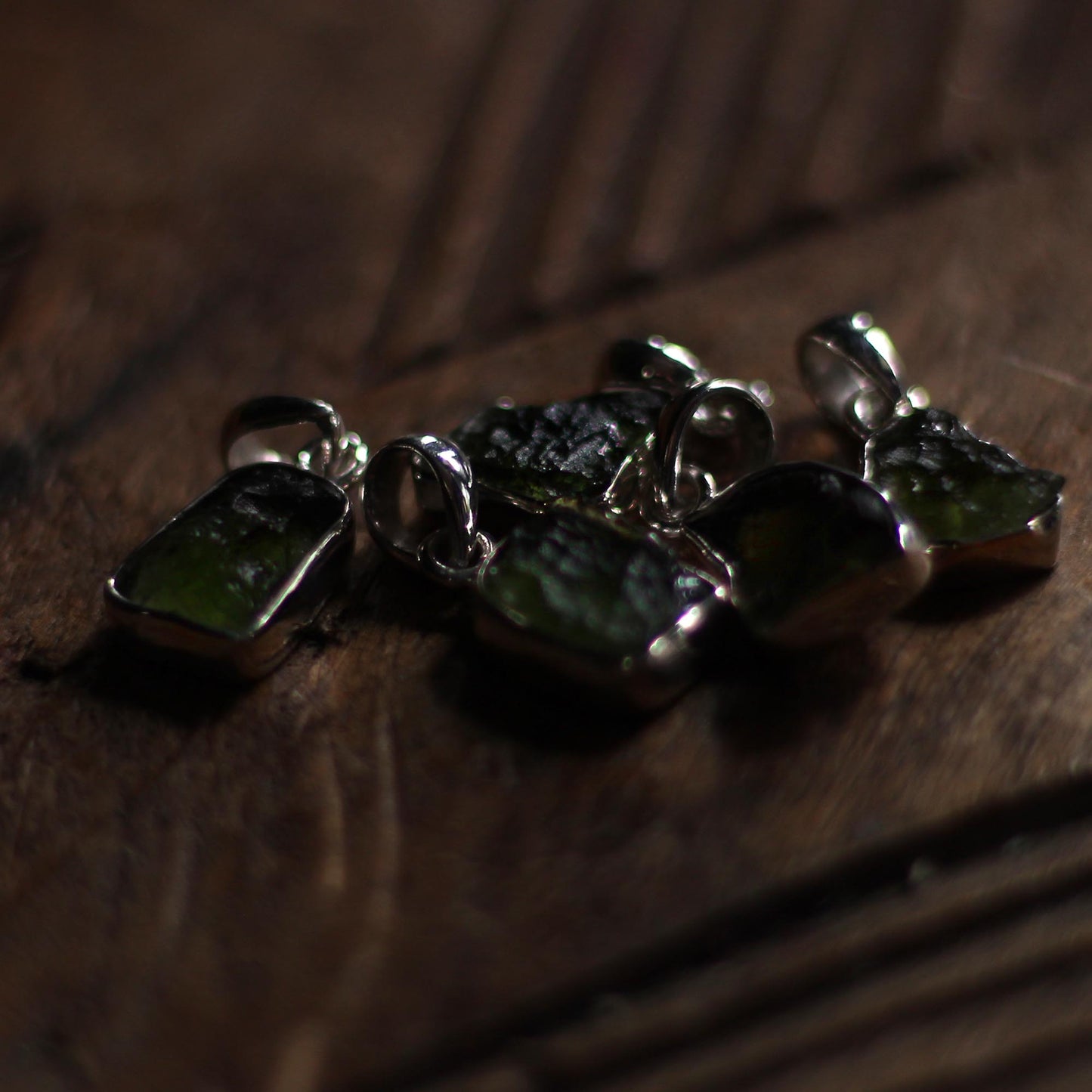 MOLDAVITE PENDANTS - STERLING SILVER