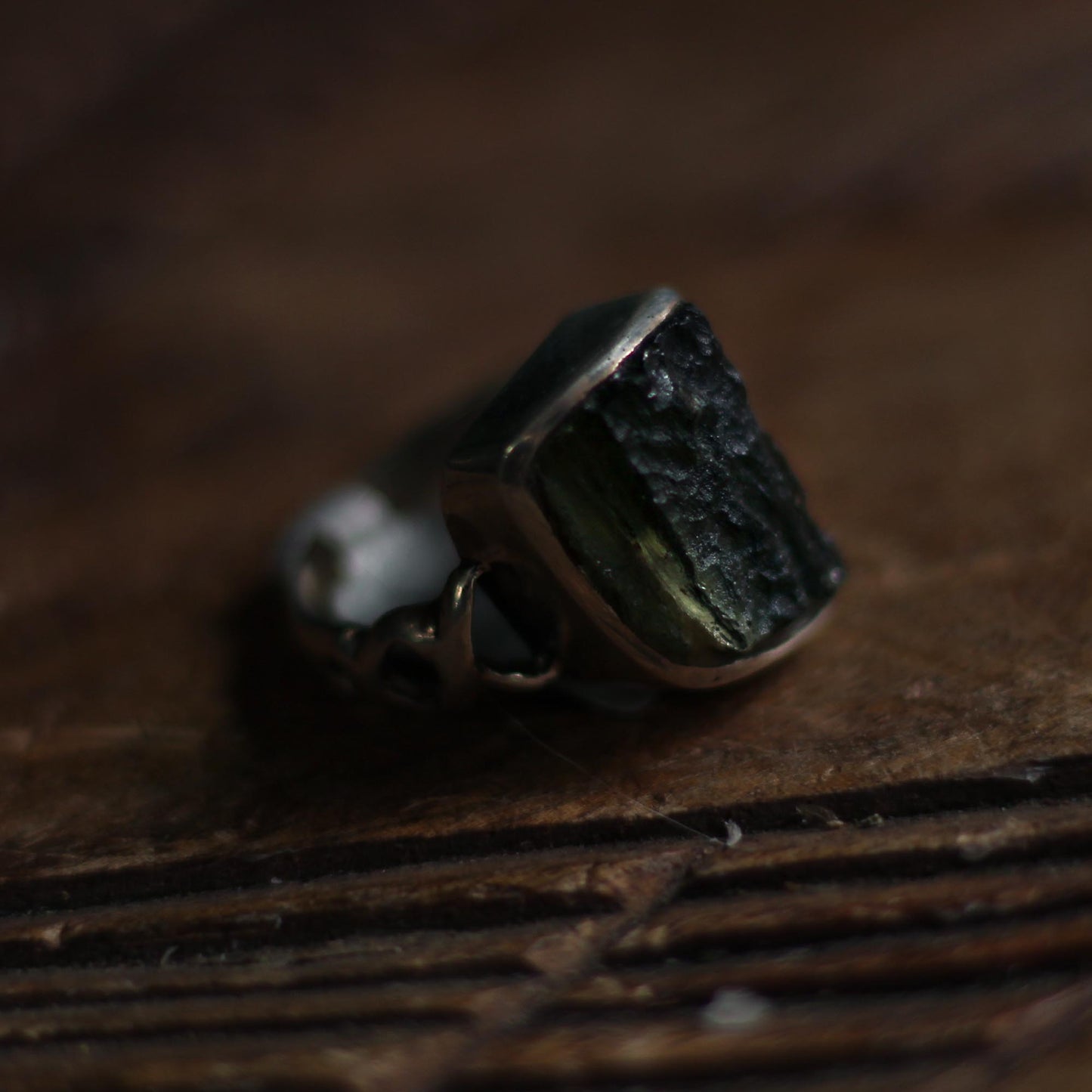 MOLDAVITE RING - STERLING SILVER