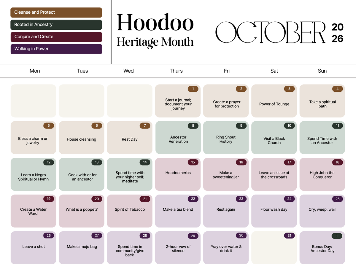 30 Days of Hoodoo — Hoodoo Heritage Month Calendar