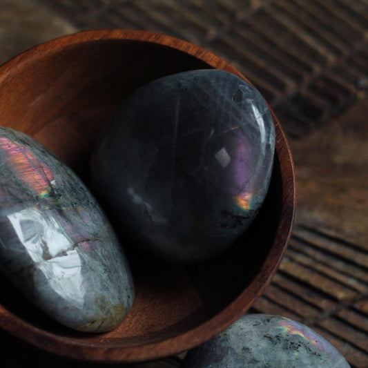 PURPLE LABRADORITE CRYSTAL PALMSTONES