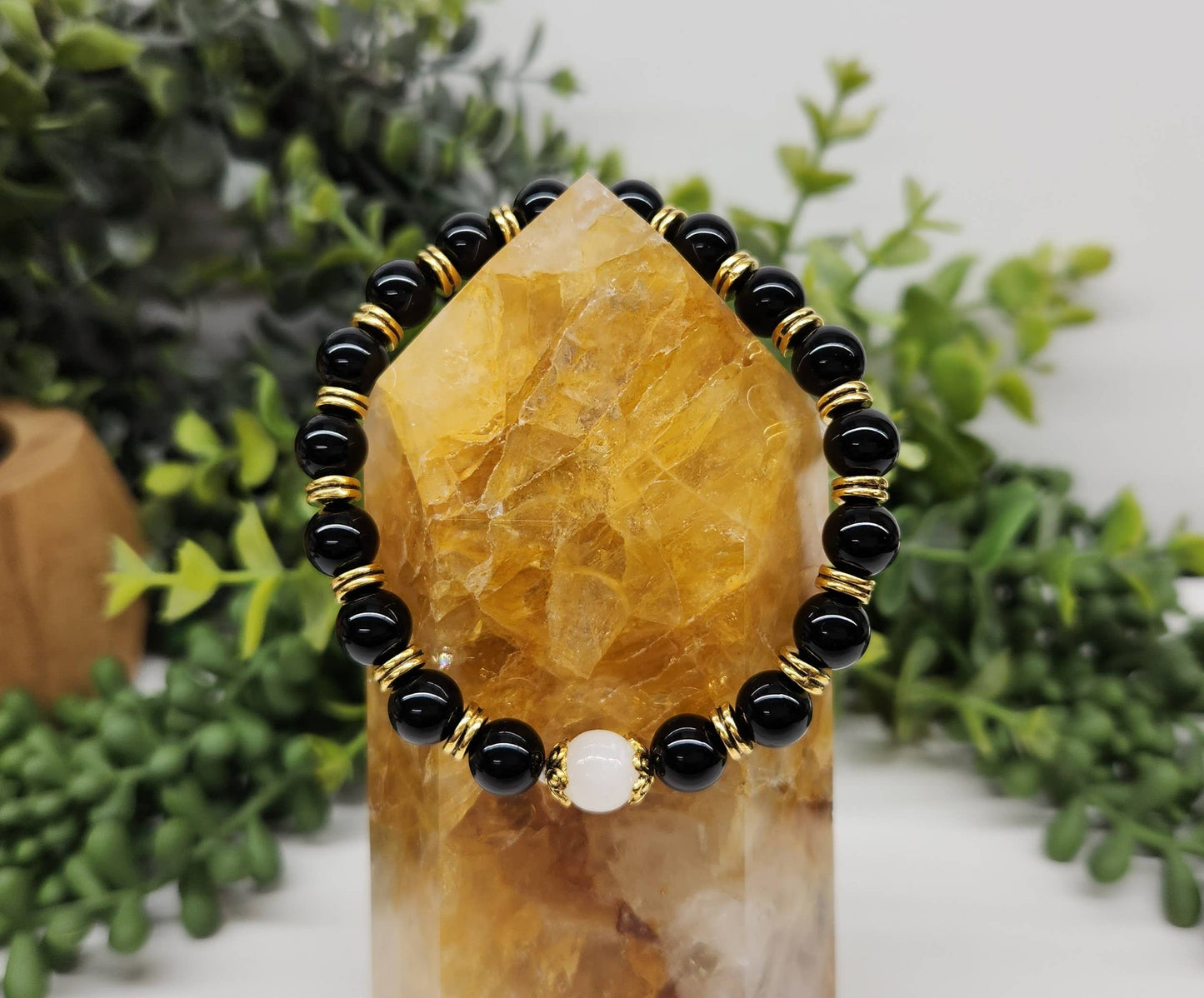 SELENITE & OBSIDIAN BRACELET 8MM