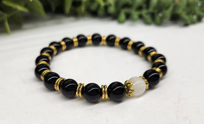 SELENITE & OBSIDIAN BRACELET 8MM