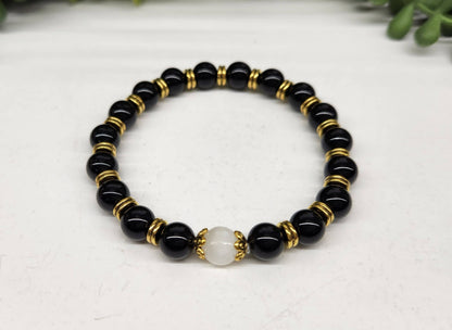 SELENITE & OBSIDIAN BRACELET 8MM
