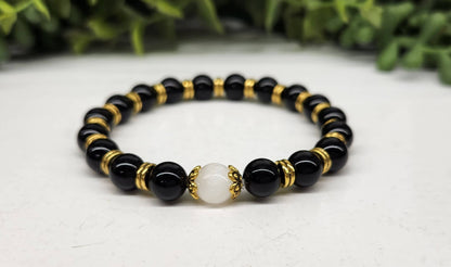 SELENITE & OBSIDIAN BRACELET 8MM