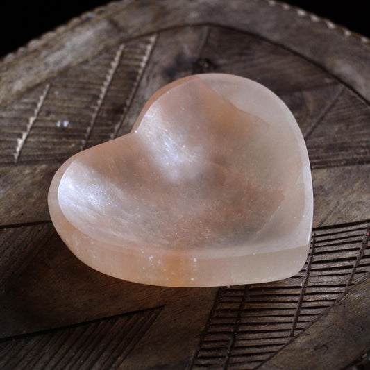 PEACH SELENITE HEART CHARGING BOWL