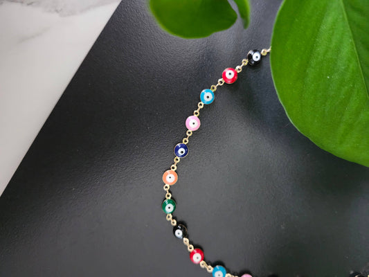 RAINBOW EVIL EYE GOLD NECKLACE